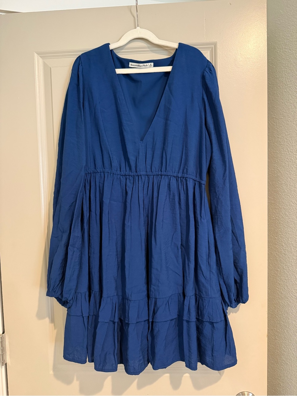 Abercrombie & Fitch Royal Blue Tiered V-Neck Long Sleeve Dress